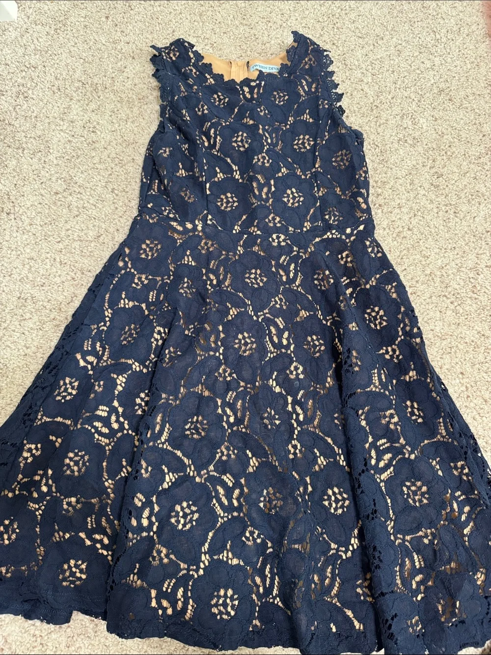 Sleeveless Navy Lace Fit & Flare Dress